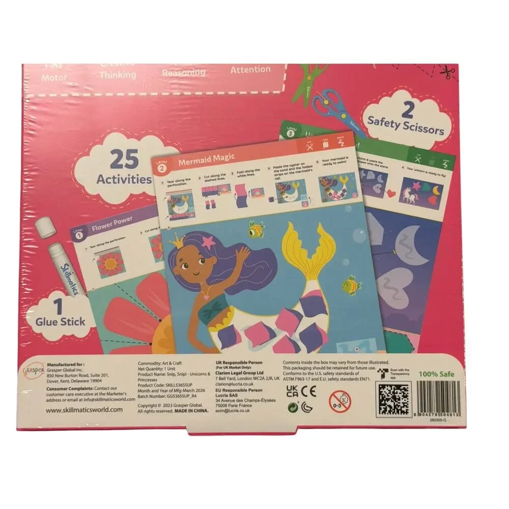 Skillmatics Scissor Skills Activity Book - Snip Snip Unicorns & Princesses New